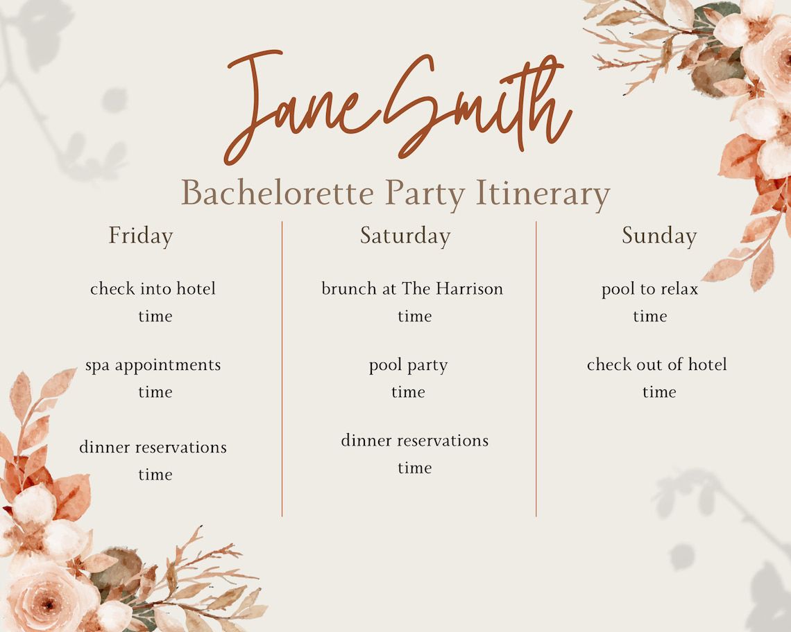 Bachelorette Itinerary Template