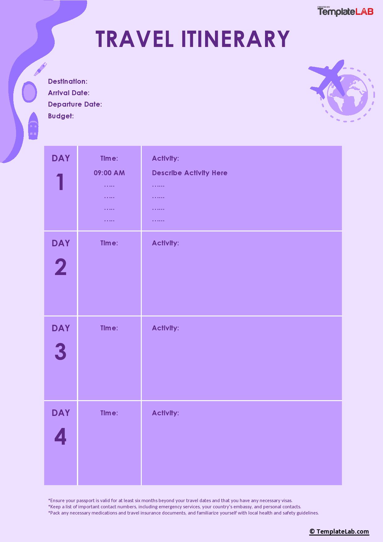 Plan a memorable birthday getaway with this special occasion travel schedule planner.
