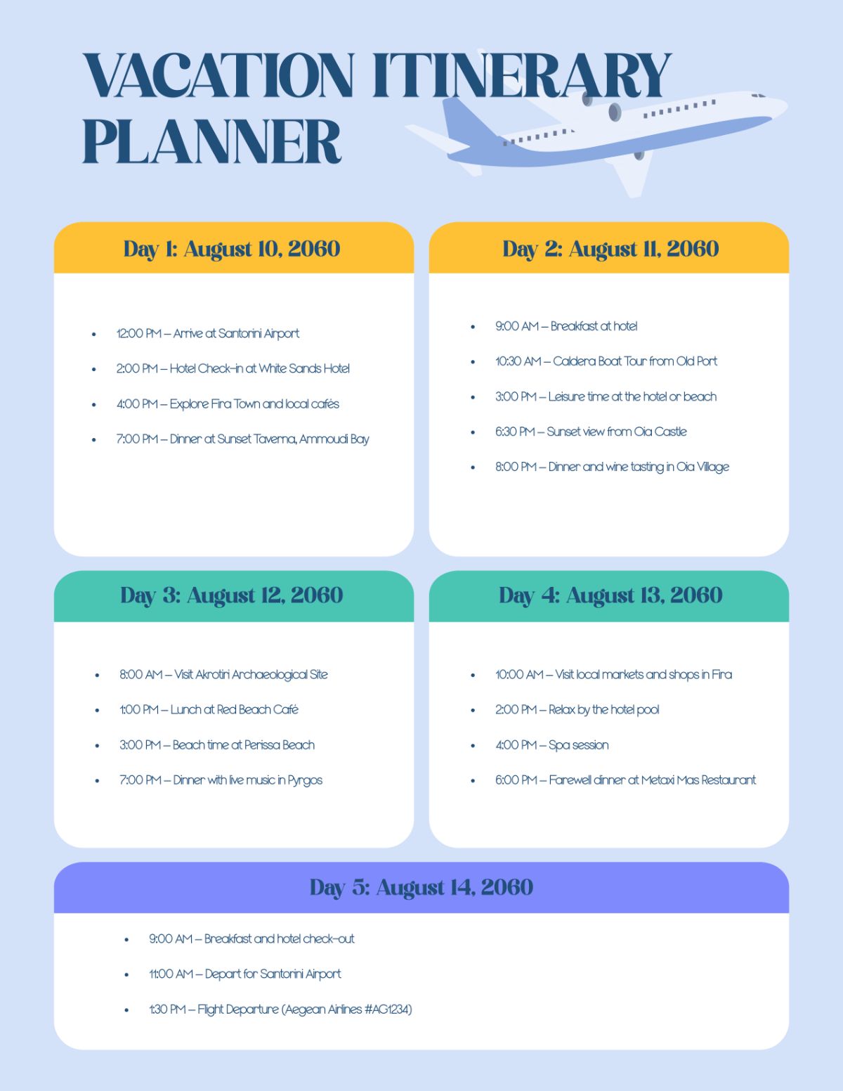 Map out every day of your trip with an editable online itinerary planner.