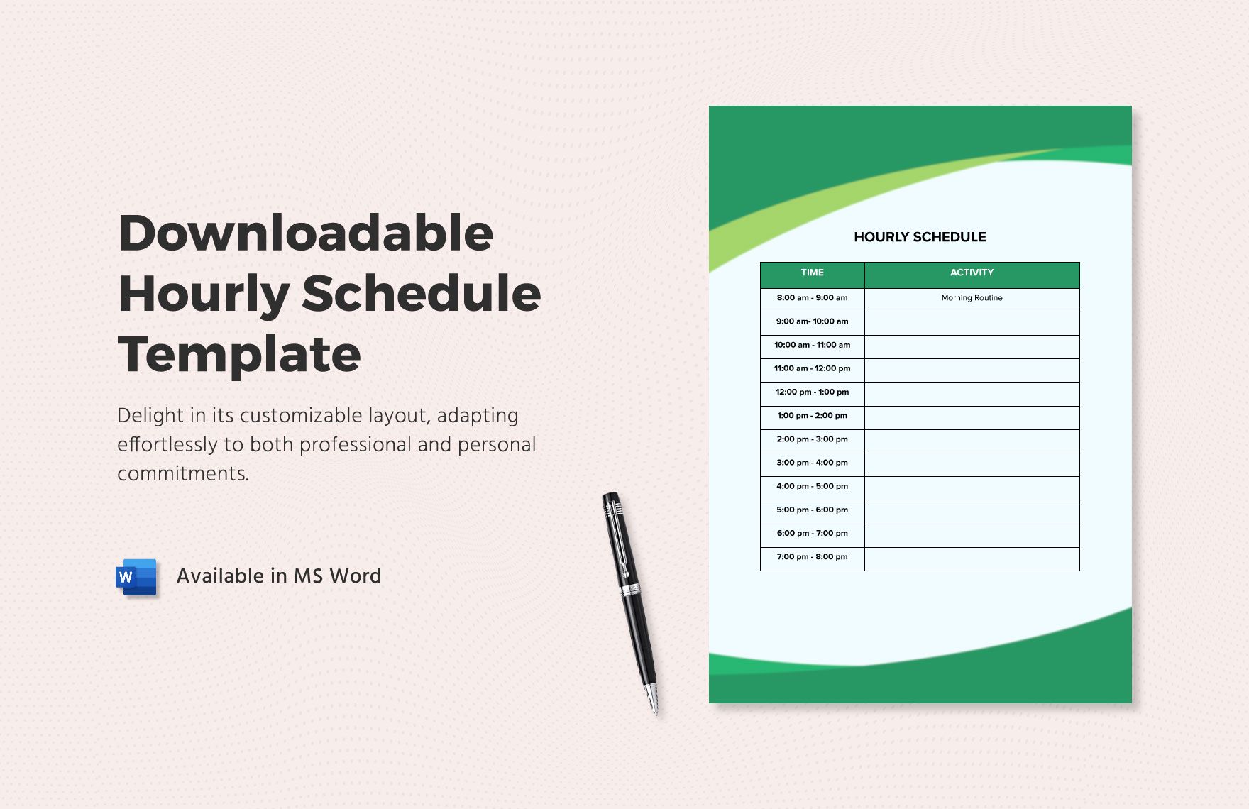 Editable hourly schedule templates for Word. Tailor your daily and weekly planning effortlessly.