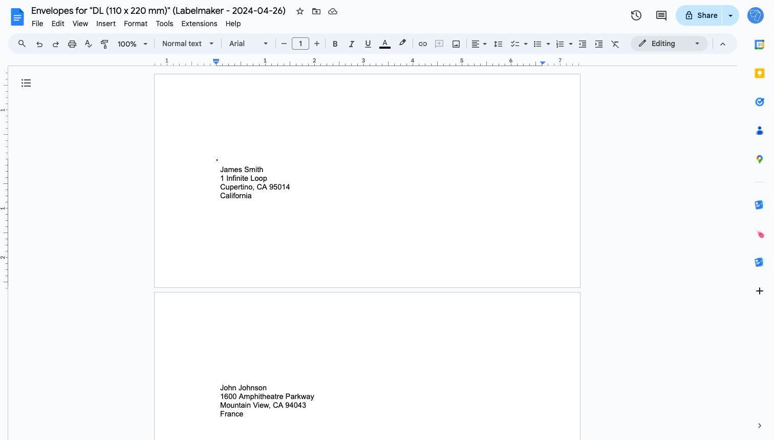 Envelope Template Google Docs