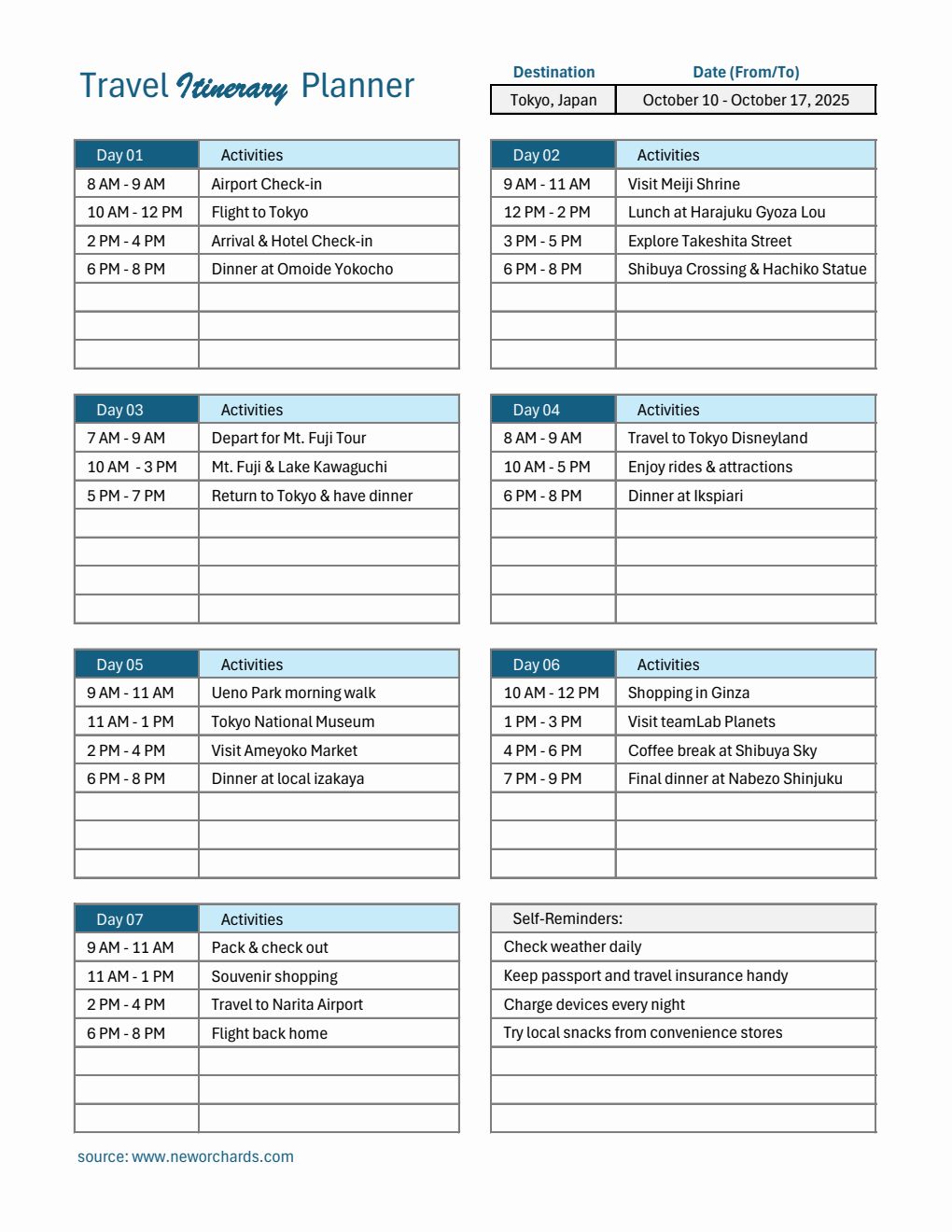 Download free itinerary templates in PDF, Word, and Excel to organize your travel schedule.