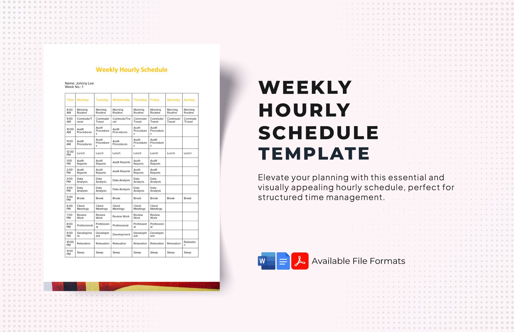 Editable weekly hourly schedule template for Word. Organize a busy week with ease.