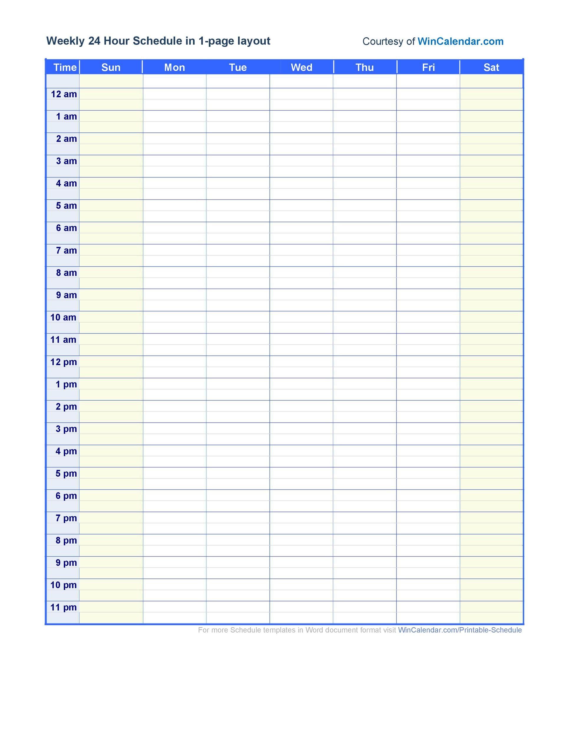 Hourly Schedule Template Word