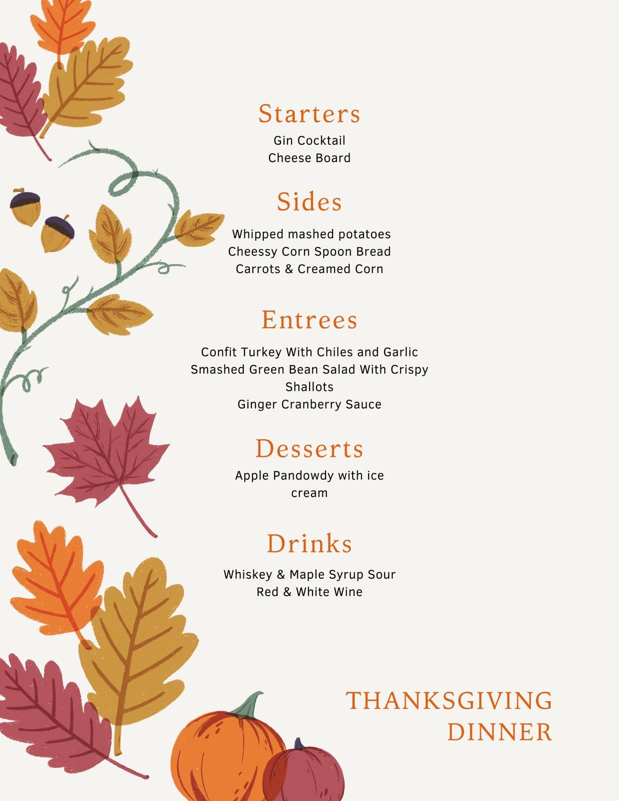 Menu Template For Thanksgiving