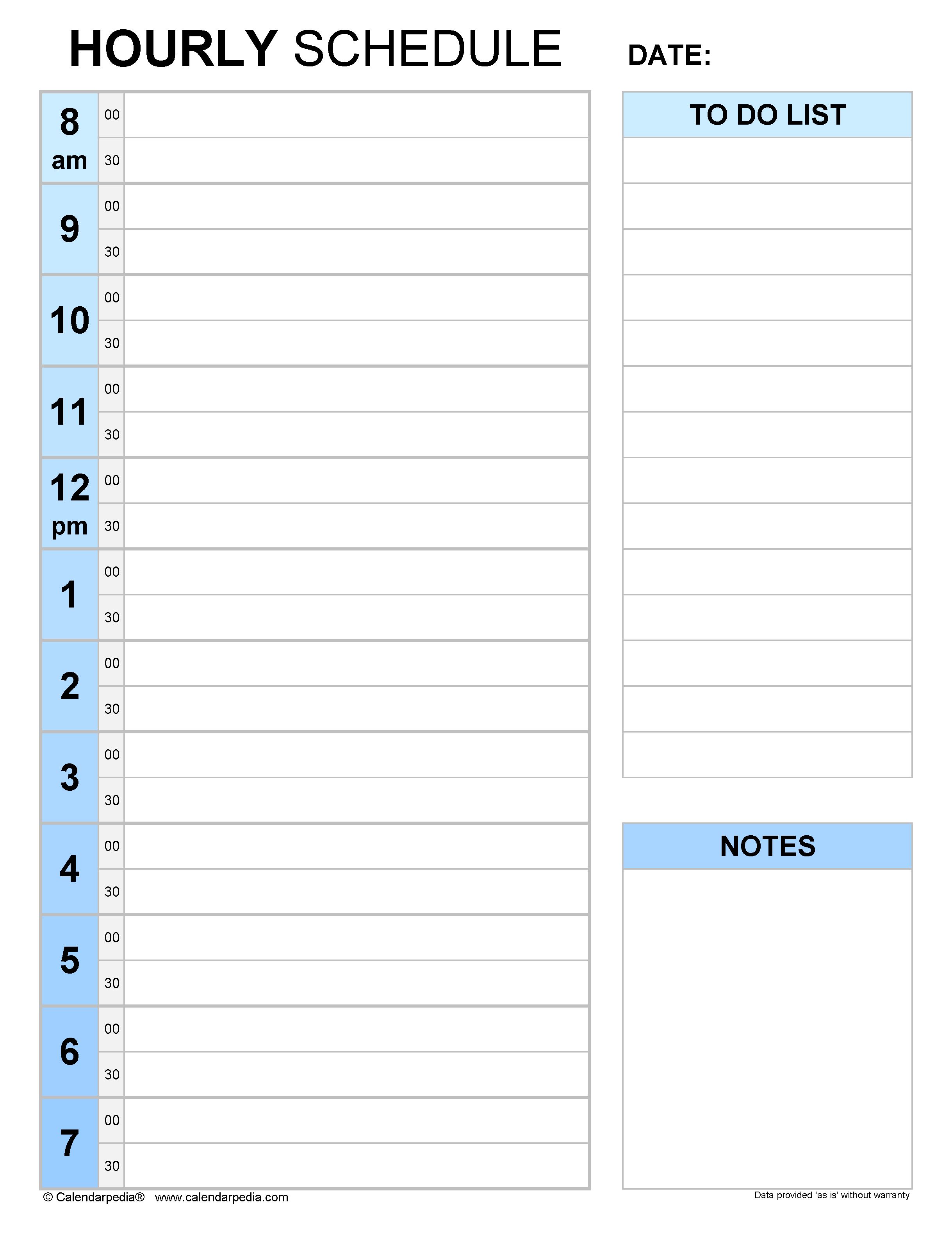 Over 20 Microsoft Word hourly schedule templates. Download and organize your day effectively.