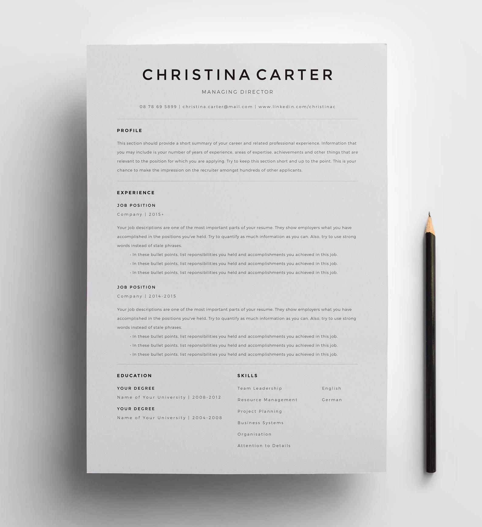 Modern minimalist resume template with subtle typography to keep focus on your qualifications.