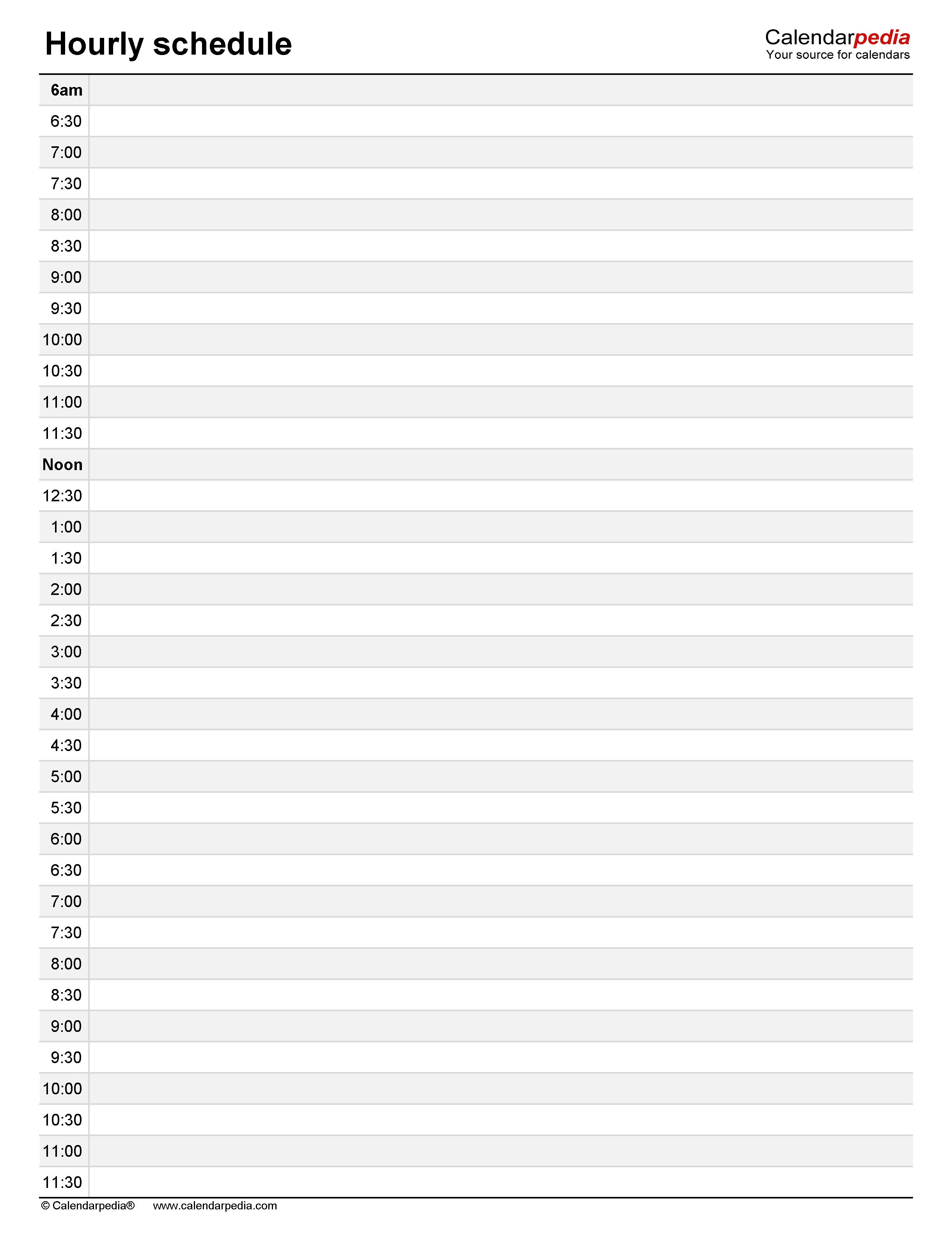 Printable hourly schedule for Word users. Simple design for efficient daily time management.