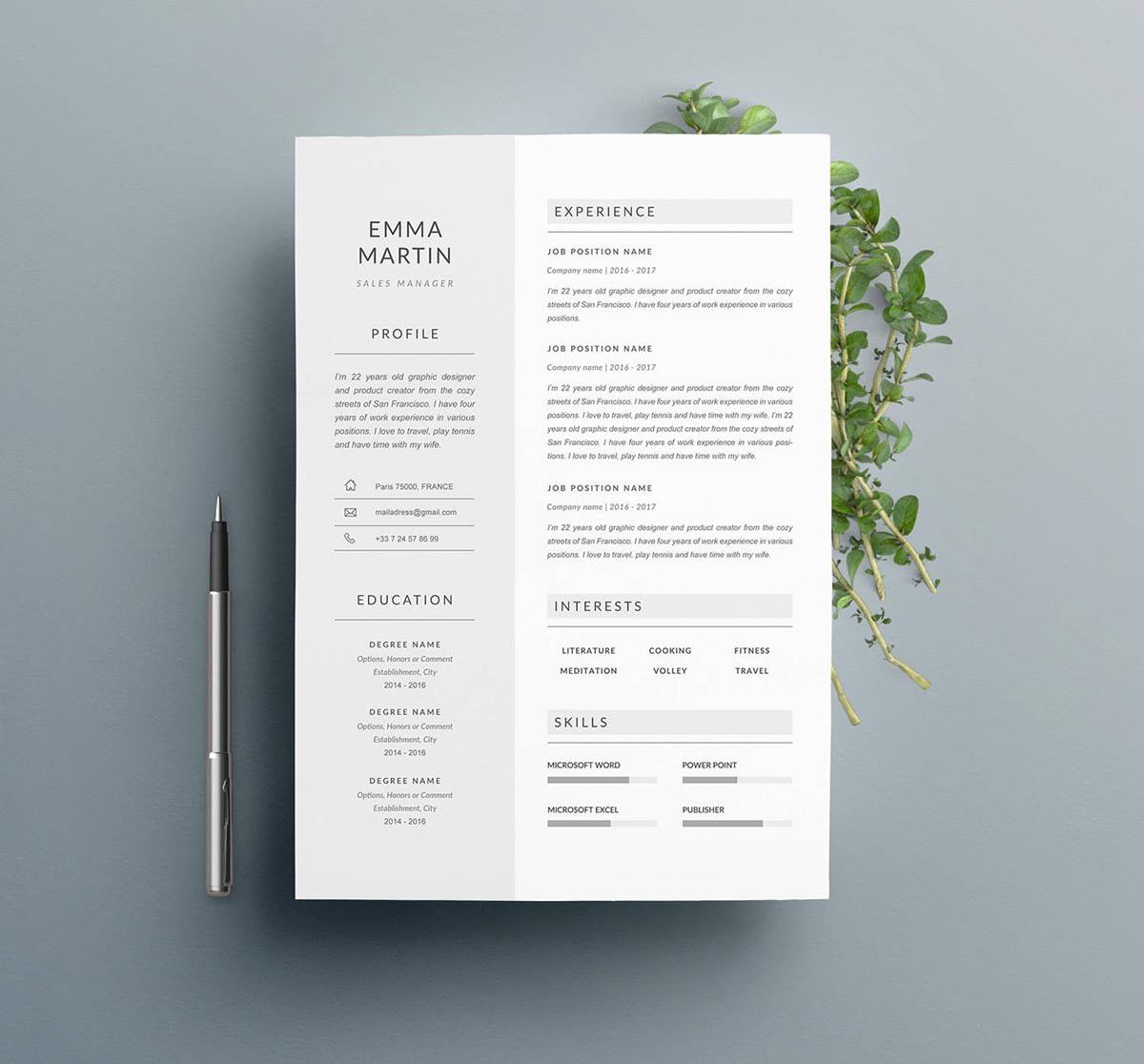 Simple, clean minimal resume template suitable for job seekers across most industries.