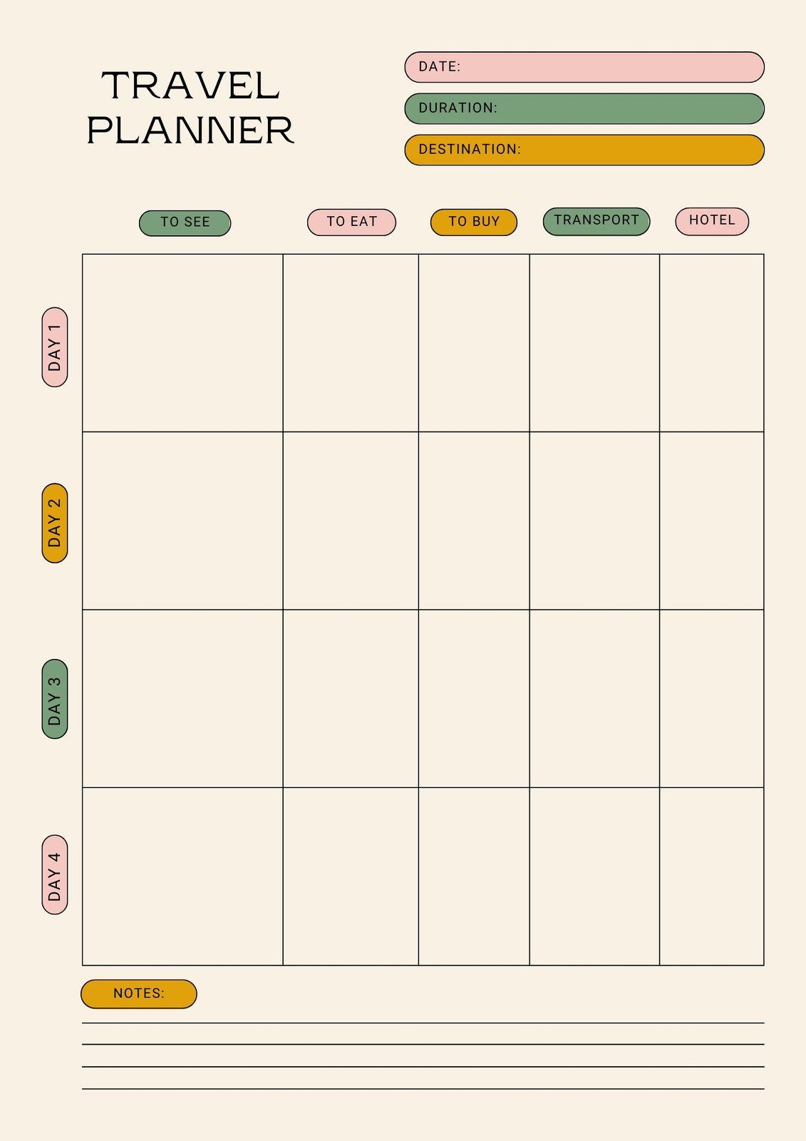 Travel Itinerary Planner Template