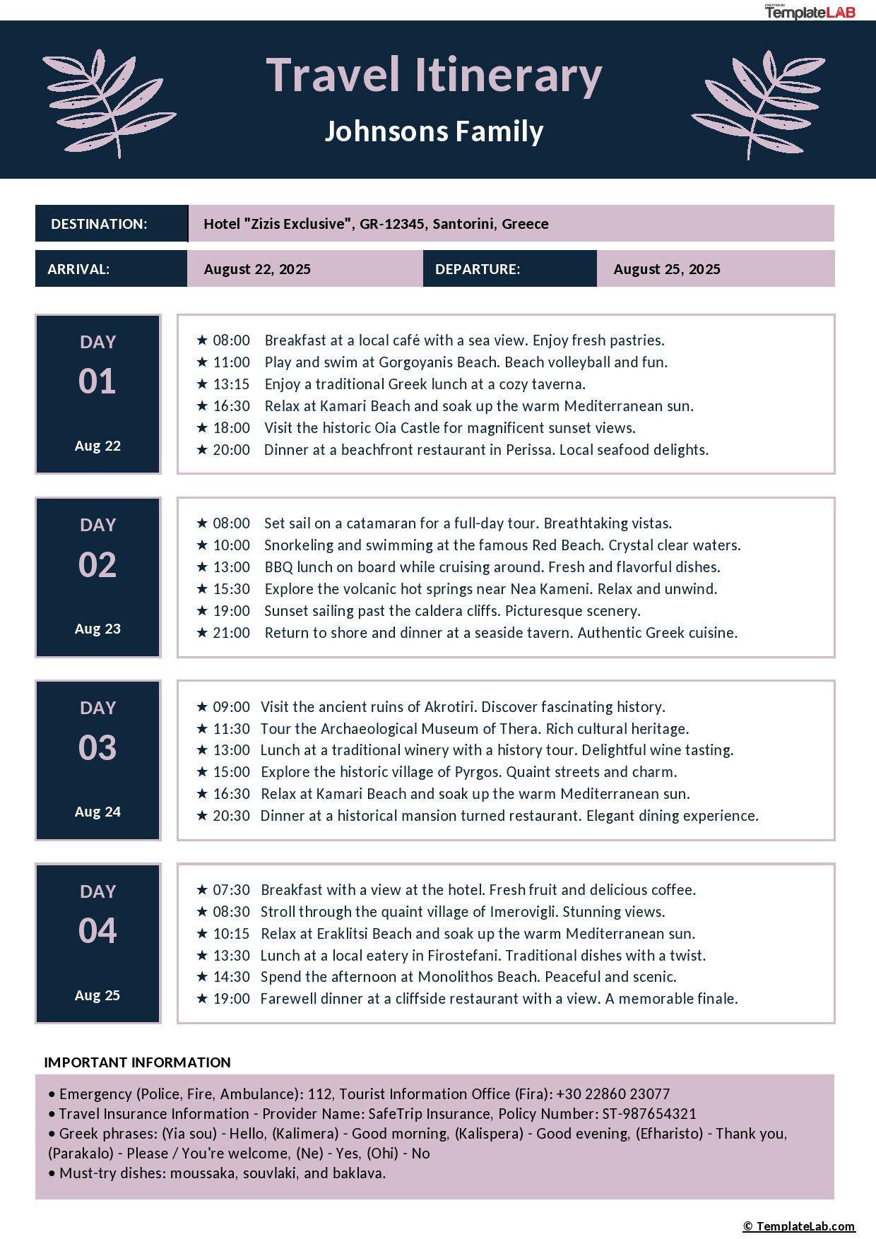 Keep flight details and hotel reservations organized in one Excel workbook for your trip.